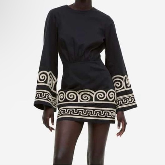 H&M Dresses & Skirts - H&M Black Linen Embroidered Dress Size L